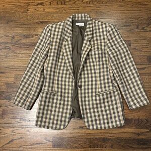 Giorgio Armani Collezioni Vintage Plaid Pocket Blazer Wool Alpaca EU 46 US 12